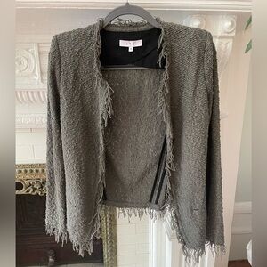 Iro Women's Shavani Fringe Boucle Tweed Jacket Blazer - Khaki Green